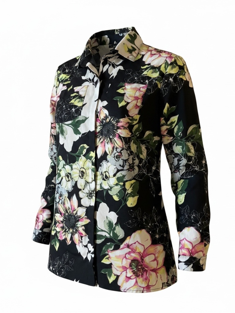 Boohoo Black Floral Button-Front Shirt Blouse
